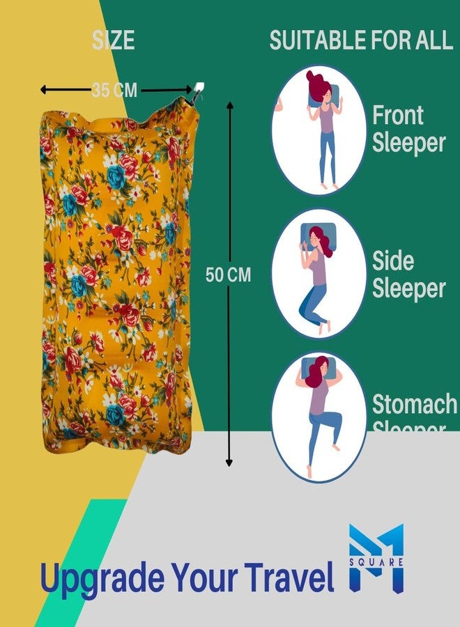 PM SQUARE Inflatable Soft Portable Yellow Printed Air Pillow with Air Pump for Travel in Train, Bus, Camping, Hostel and Office - Image 3